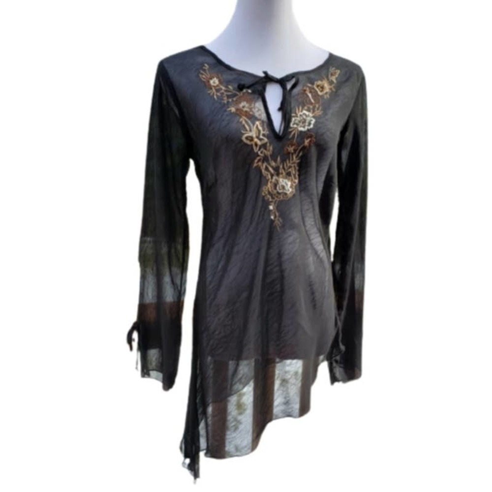ESSENCE Coverup Black Embroidered Sheer Asymmetrical 8